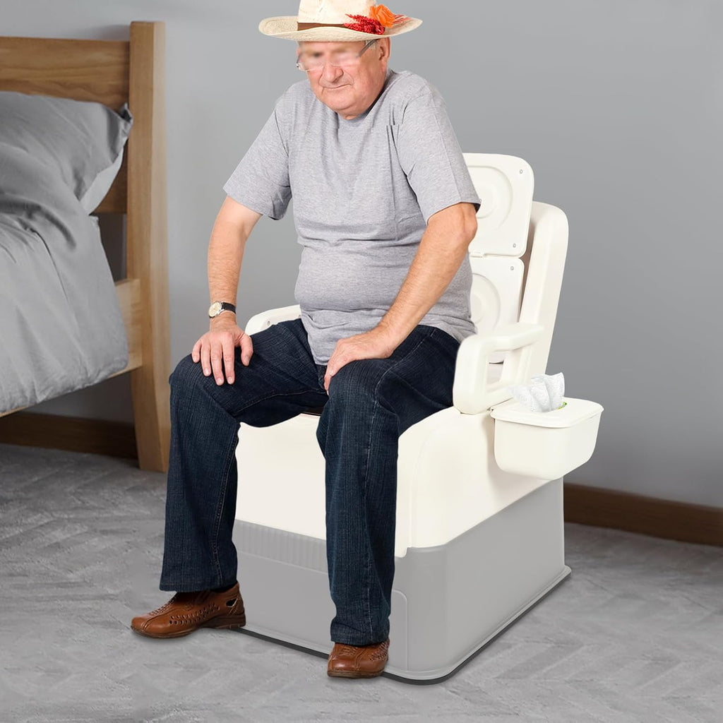 Bedside Commode Chair & Safety Toilet Seat – Heavy-Duty Portable Commode with Odor-Proof Lid & Non-Slip Armrests – Elderly, Pregnant Women, Mobility Impaired Home Care (Blue)