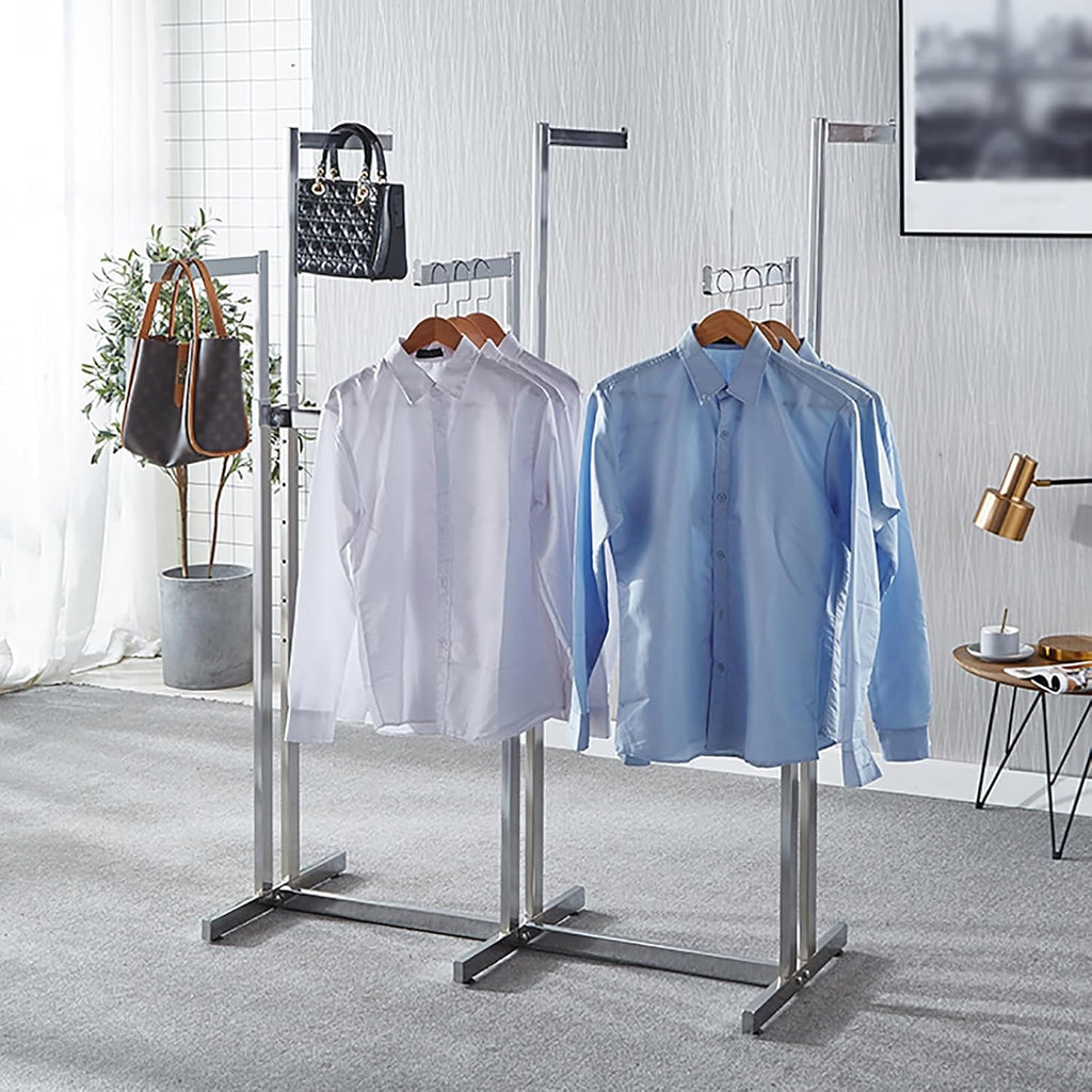 Floor Standing Metal Garment Rack - Heavy Retail Display Racks With Wheels, 6 Arms Clothing Rack, Square Tubing Portable Shirt Racks, Merchandise Display For Hanging Clothes (Silver)
