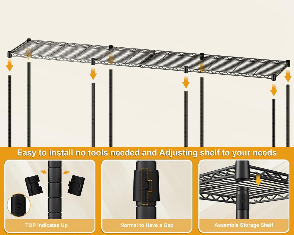 ULIFHOME E14C Max Heavy Duty Closet Organizer System，Freestanding Clothing Racks for Hanging Clothes，Adjustable Garment Rack 86' W × 16' D × 77' H Hold 1060 lbs，Black Rack with Black Cover