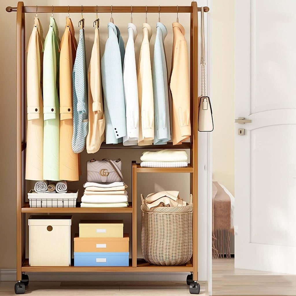Heavy Duty Rolling Garment Rack with Wheels, Space-Saving Clothes Rack for Hanging Clothes