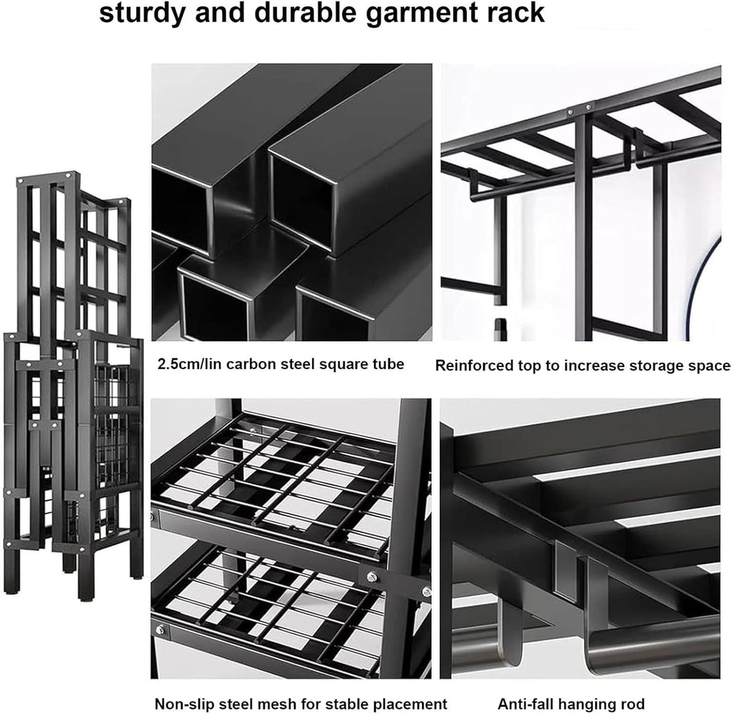 Foldable Clothe Rack, Heavy-Duty Portable Wardrobe for Bedroom Armoires Freestanding Clothing Coat Storage Rack Rolling Garment Rack with Wheel W/Cover Load 2000lbs(125 * 52 * 170cm)