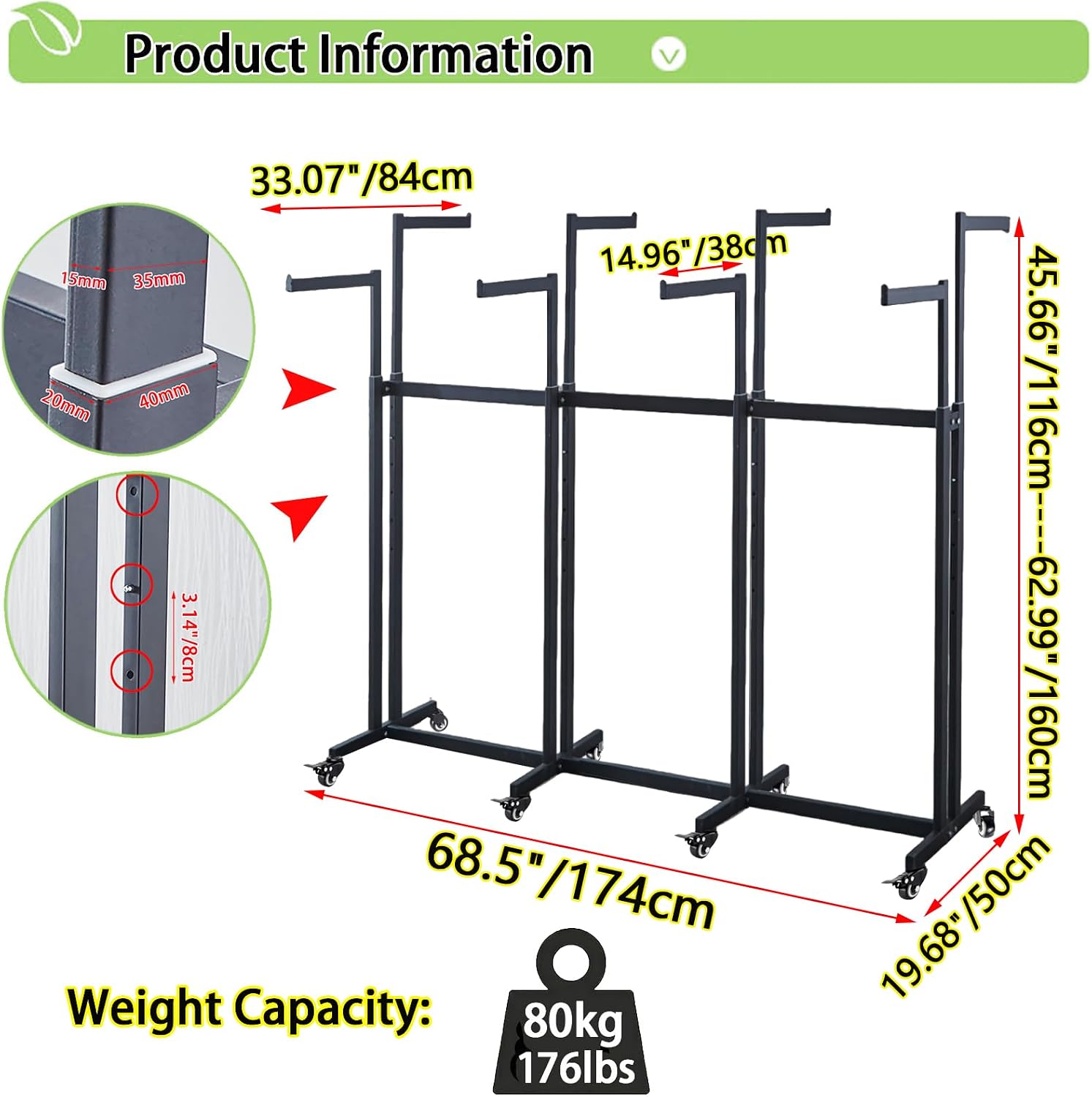 Floor Standing Metal Garment Rack - Heavy Retail Display Racks With Wheels, 8 Arms Clothing Rack, Square Tubing Portable Shirt Rack, Merchandise Display RackFor Hanging Clothes (L-Pink)