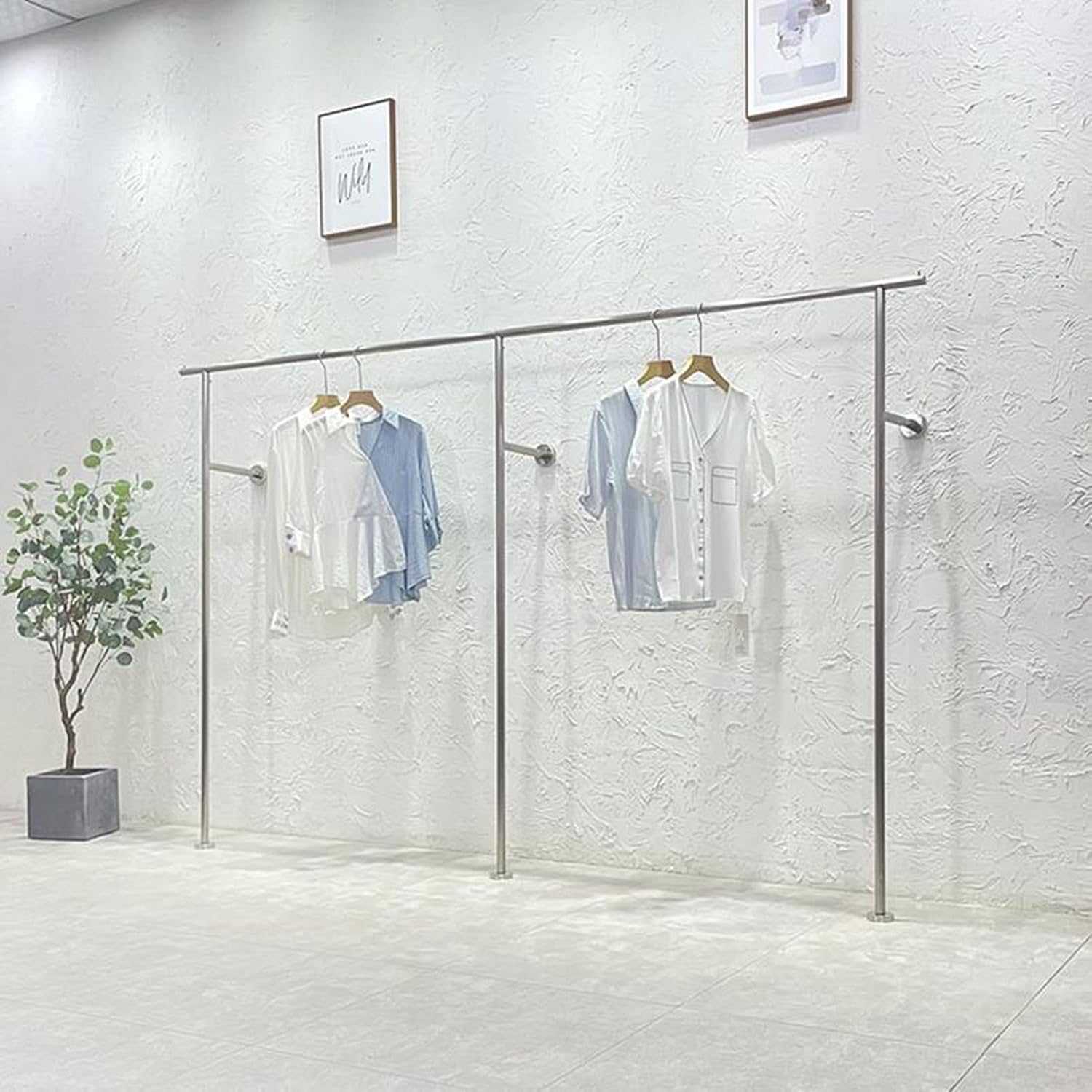 Clothing Store Display Stand Garment Rack, Commercial Clothes Shelves Retail Silver Coat Racks, Heavy Duty Hanging Rod Hangers Industrial Pipe Closet Organizer, Creative（300CM×160CM）