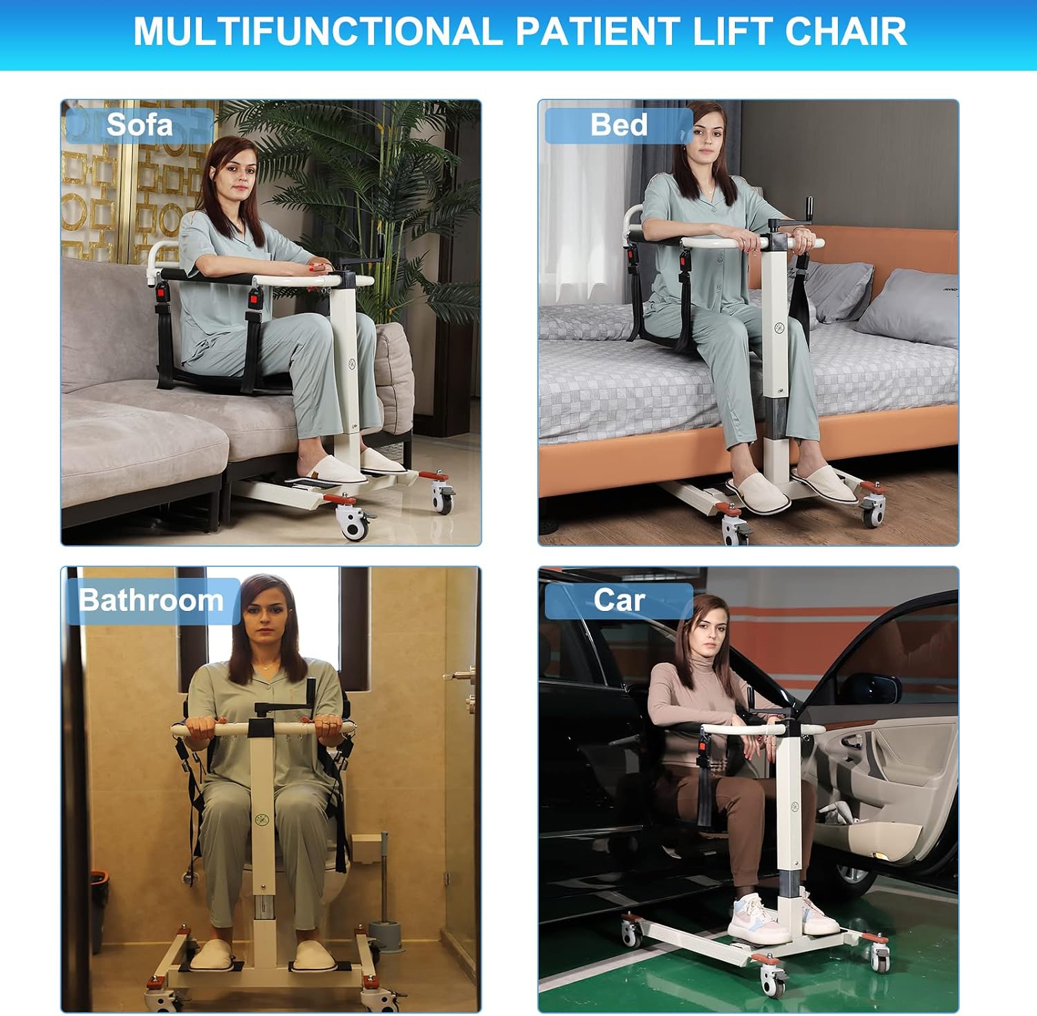 Patient Lift Wheelchair for Home, Portable Patient Lift Transfer Chair, Shower Chair with Wheels Portable Toilets Seat Transfer Aid, Lift Wheelchair for Home (Basic Backrest)