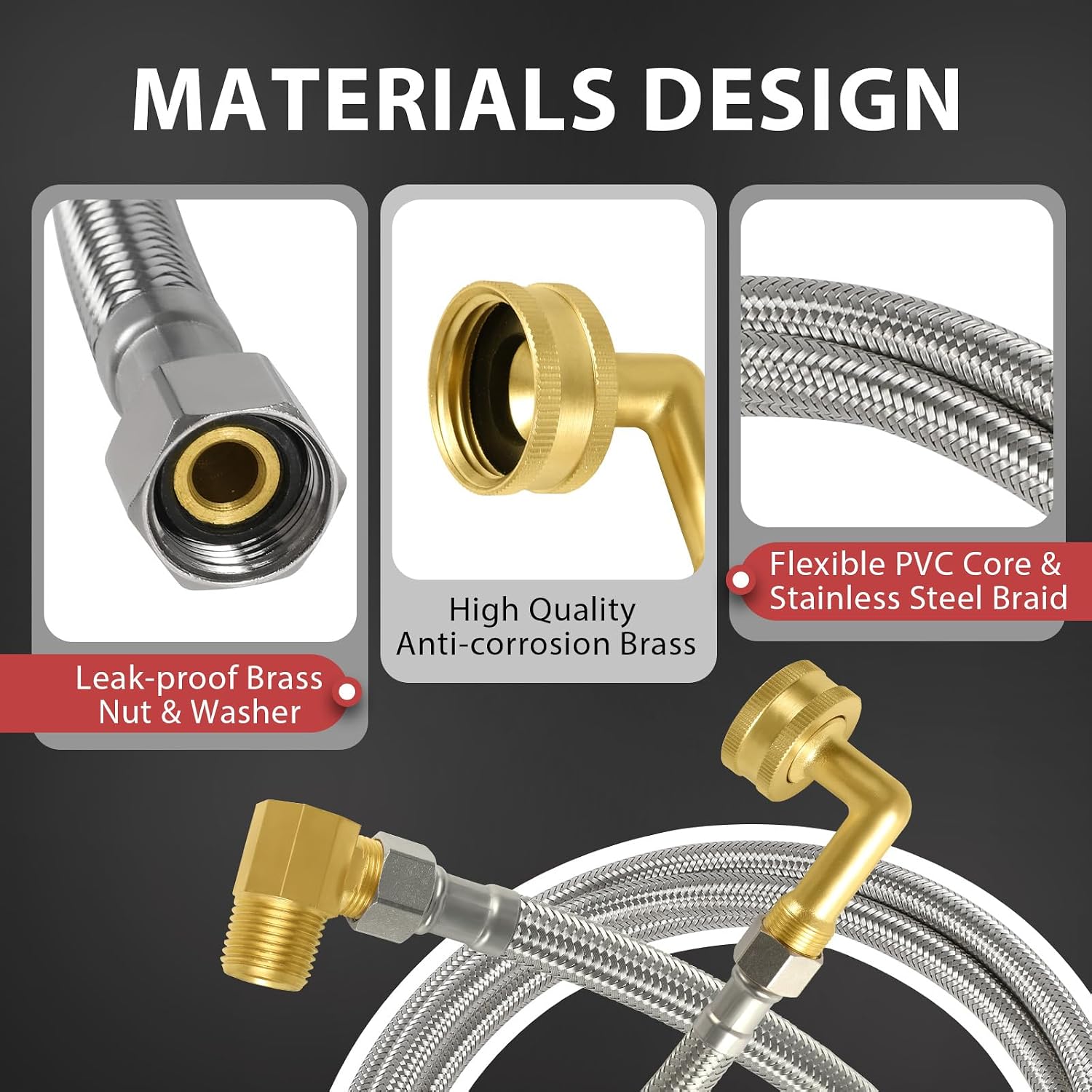(10 Kit) Efield Dishwasher Installation Kit, 6 FT Stainless Steel Supply Hose, 3/8' X 3/8' Compression Adapter, 3-Wire 6' Power Cord with Tap,(HOSE149-10PCS)