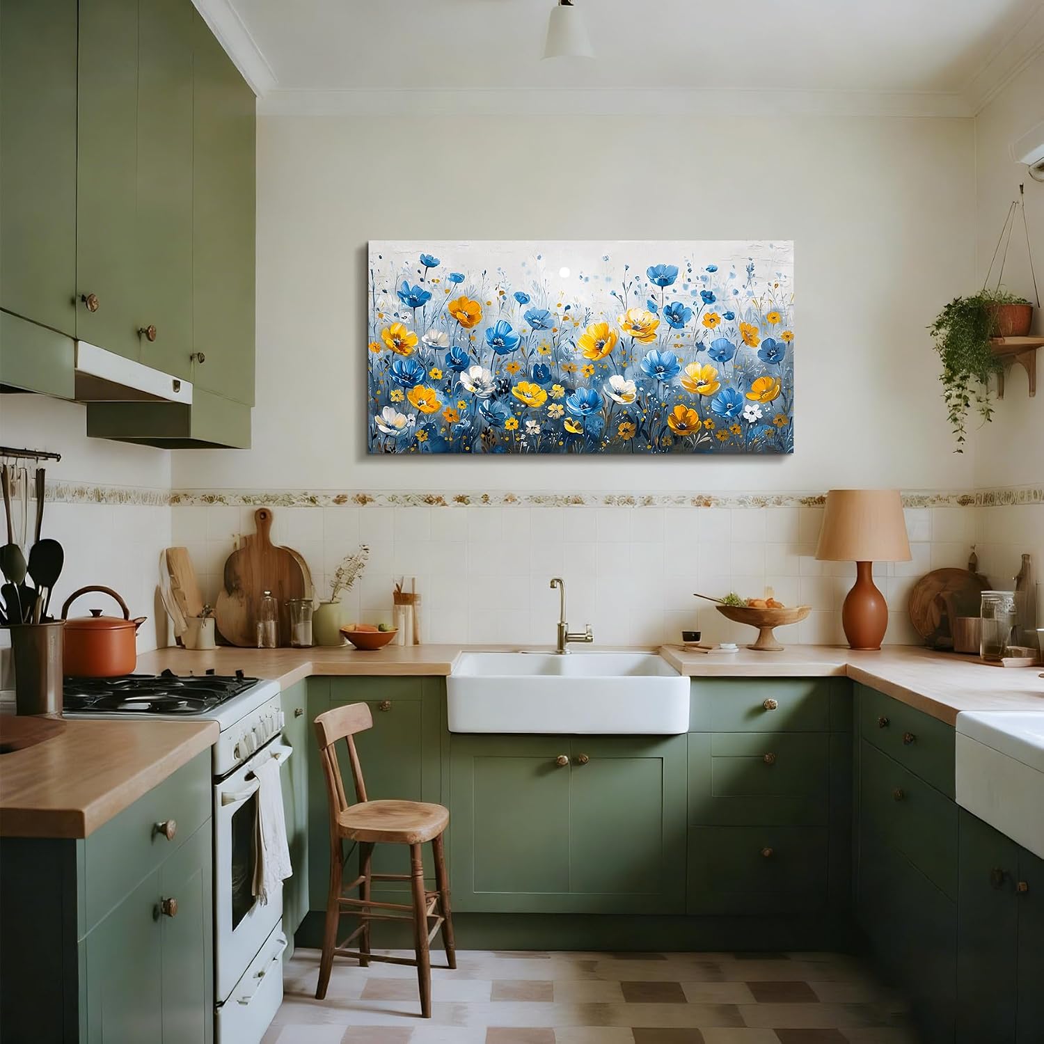 SERIMINO Extra Large Wall Art, Floral Wall Art, Nature Wall Decor, Boho Flower Market Prints, Blue Wildflowers Home Decorations, Aesthetic Pictures for Living Room Bedroom Dining Room Hallway 29'x57'