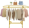 59x55x19.6in Clothing Display Stand, Floorstanding Retail Ellipse Coat Rack, Commercial Clothes Hanging Rack with Top Panel, Metal Garment Rack for Shops, Boutiques Display (Gold)