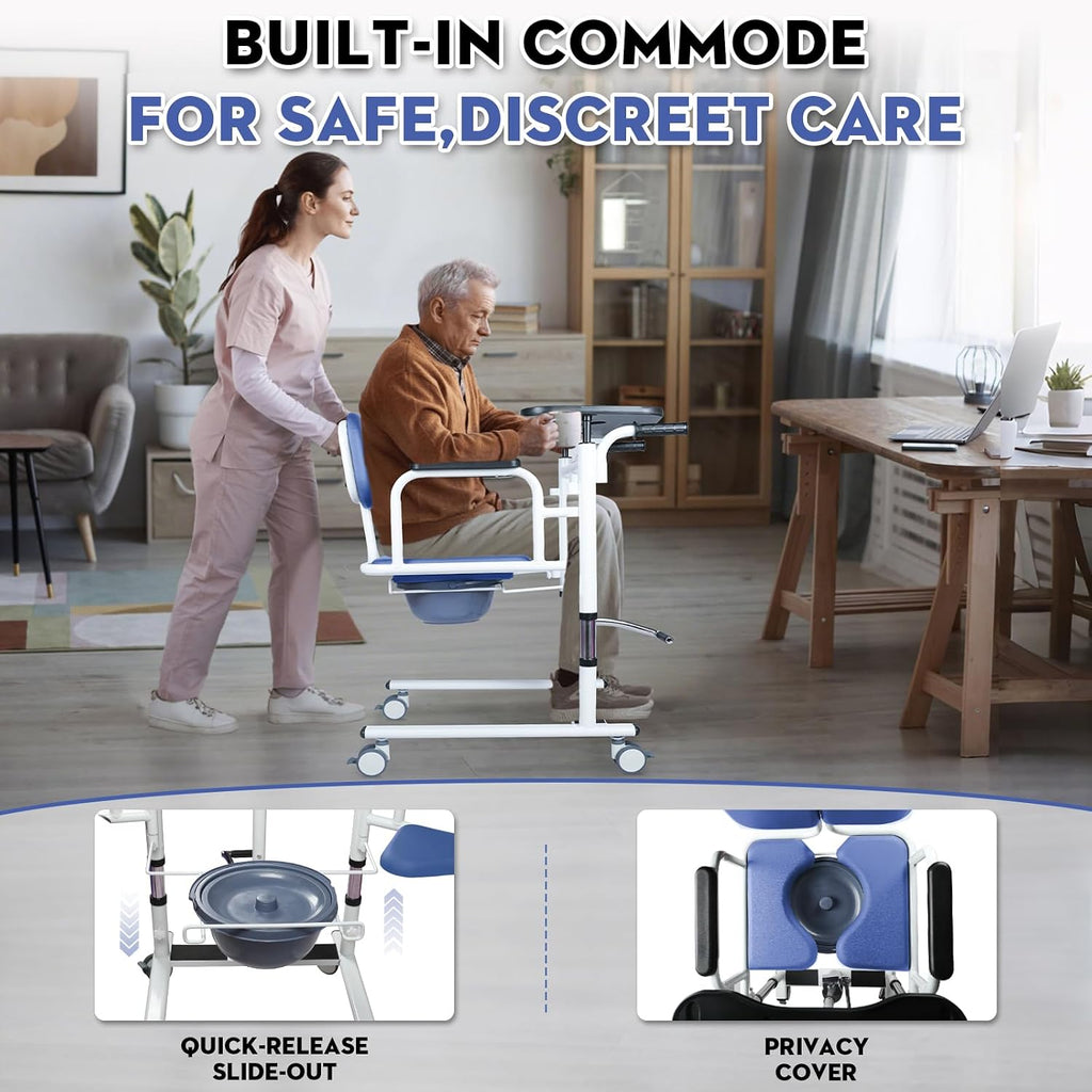 Patient Lift Transfer Chair - Heavy Duty Shower Commode Chair with Toilet Safety Frame (Dual A - Blue)