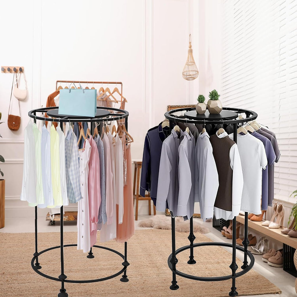 Round Garment Display Retail Rack, Floor-Standing Round Clothes Hanging Rack, Clothing Racks with Topper, Multi-Purpose Clothing Organizer for Boutique Retail Store Laundry Home