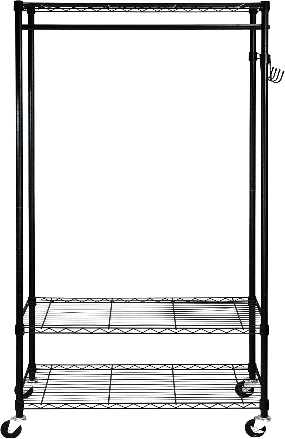 Oceanstar Heavy Duty Rolling Storage Garment Rack with Adjustable Shelves and Hook,Black