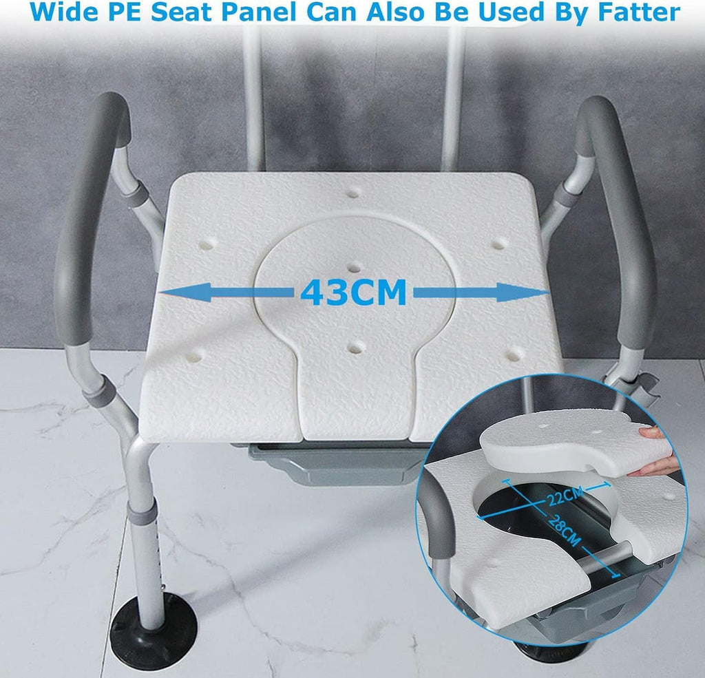 Bedside Commode Chair, Heavy-Duty Raised Toilet Seat with Flip-up Handles and 6-Gears Height Adjustable, Portable Bathroom Potty Chair for Adults