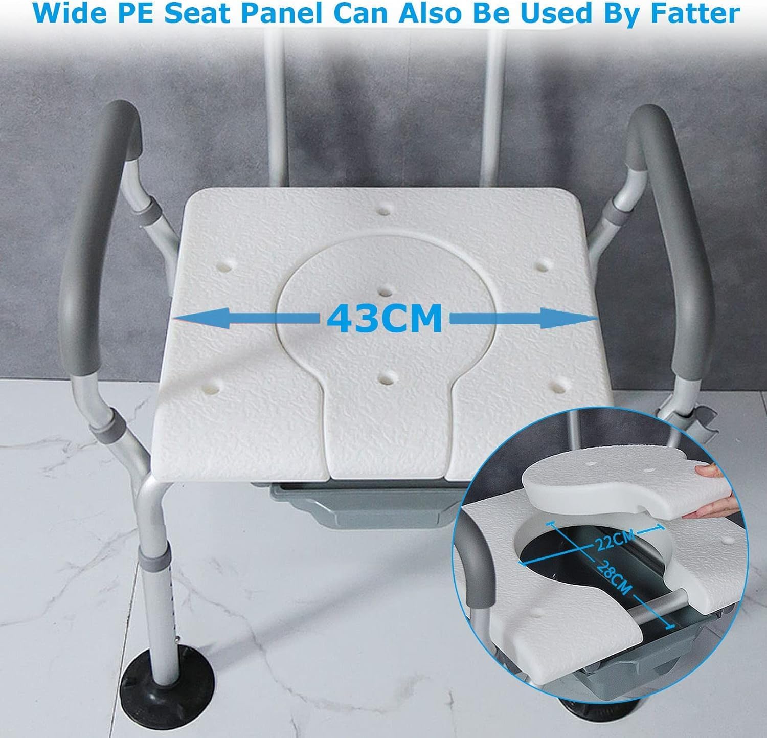 Bedside Commode Chair, Heavy-Duty Raised Toilet Seat with Flip-up Handles and 6-Gears Height Adjustable, Portable Bathroom Potty Chair for Adults
