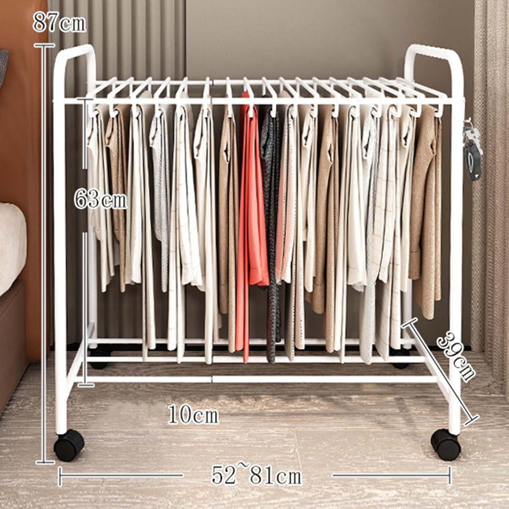Expandable Floor Standing Pants Hangers Trolley - Metal Garment Rack & Trousers Closet Shelf with Pull-Out Jeans & Skirt Hangers for Space-Saving Efficient Storage