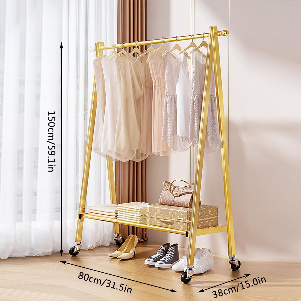 Portable Clothes Rack, Rolling Garment Rack with Wheel, Modern Simple Heavy Duty Clothing Rack, Floor-Standing Shoes Bags Clothes Organizer Storage Shelves