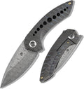 KANSEPT ODD 21 Pocket Folding Knives for Camping Hiking Folding Knife 3.06'' Damascus Blade EDC Knife with Titanium with Tiger Stripe Finish Handle for Men and Women Everyday Carry K1077A5