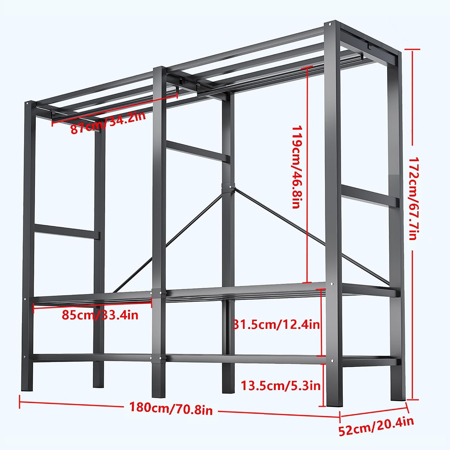49.2in Heavy Duty Portable Closet with Cover, 1500lbs Foldable Covered Metal Clothing Wardrobe Closet System, Heavy Duty Garment Rack for Hanging Clothes, for Bedroom,Apartment,Rental Property,Brown