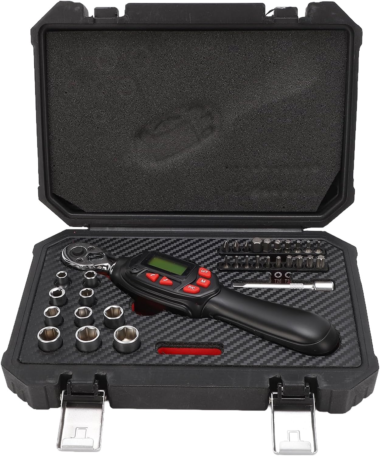 Digital Torque Wrench, 1/4 Inch Drive 1.5 30Nm with Buzzer and LED Flash, Multiple Torque Units Nm lbf.ft lbf.in kgf.cm kgf.m, for Automotive Motorcycle DIY Home Repair (32 Piece Set)