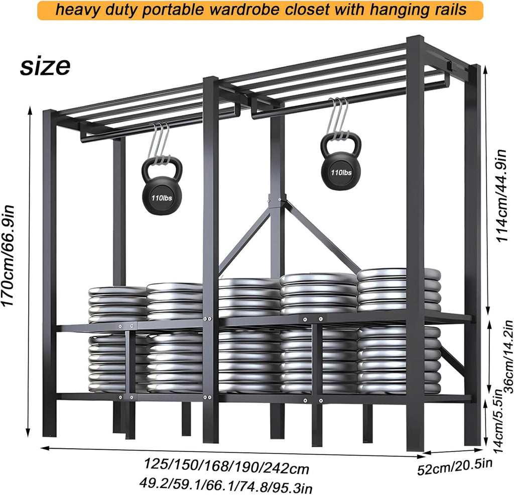 33.5in Foldable Heavy Duty Rolling Covered Metal Garment Rack on Lockable Wheels Large Capacity 360°Enclosed Portable Wardrobe Closet for Hanging Clothes (B, Black Door, 85cm/33.5in)