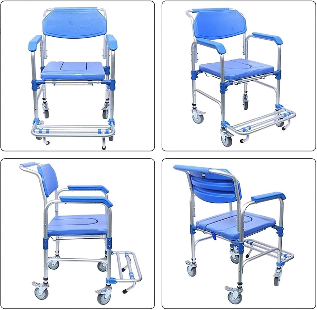 Bedside Commode,Toilet Seat with Handles Portable Aluminum Alloy Wheelchair Commode Toilet Seat Medical Transport Washable Rolling Chair with Casters