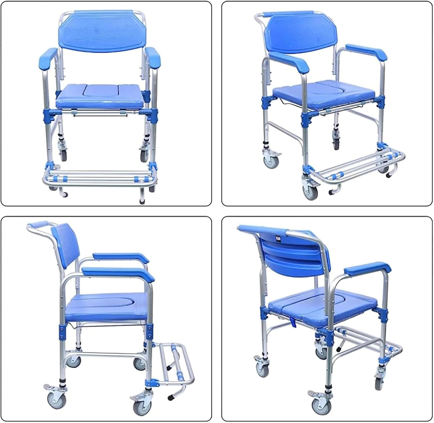 Bedside Commode,Toilet Seat with Handles Portable Aluminum Alloy Wheelchair Commode Toilet Seat Medical Transport Washable Rolling Chair with Casters