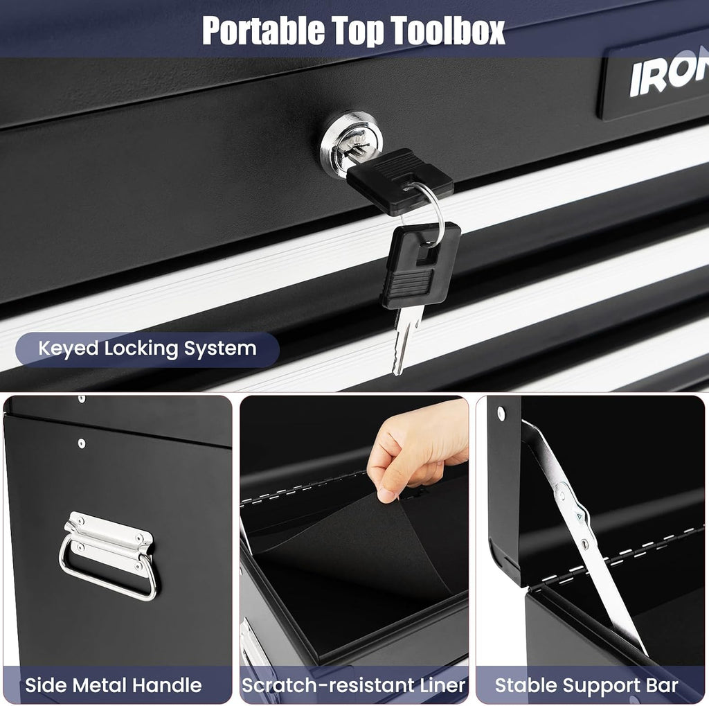 IRONMAX Rolling Tool Chest, 6-Drawer Lockable Tool Cabinet w/ 4 Universal Wheels, 2 in 1 Detachable Tool Box Storage Organizer for Garage Workshop Repair Shop (6-Drawer, Black)