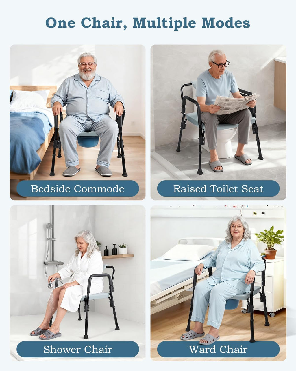 4-in-1 Bariatric Bedside Commode Chair, 1000lbs Heavy Duty Shower Chair, Extra-Wide Seat, Robust Carbon Steel, 5 Adjustable Height, Raised Toilet Seat for Seniors, Disabled, Bariatric Users