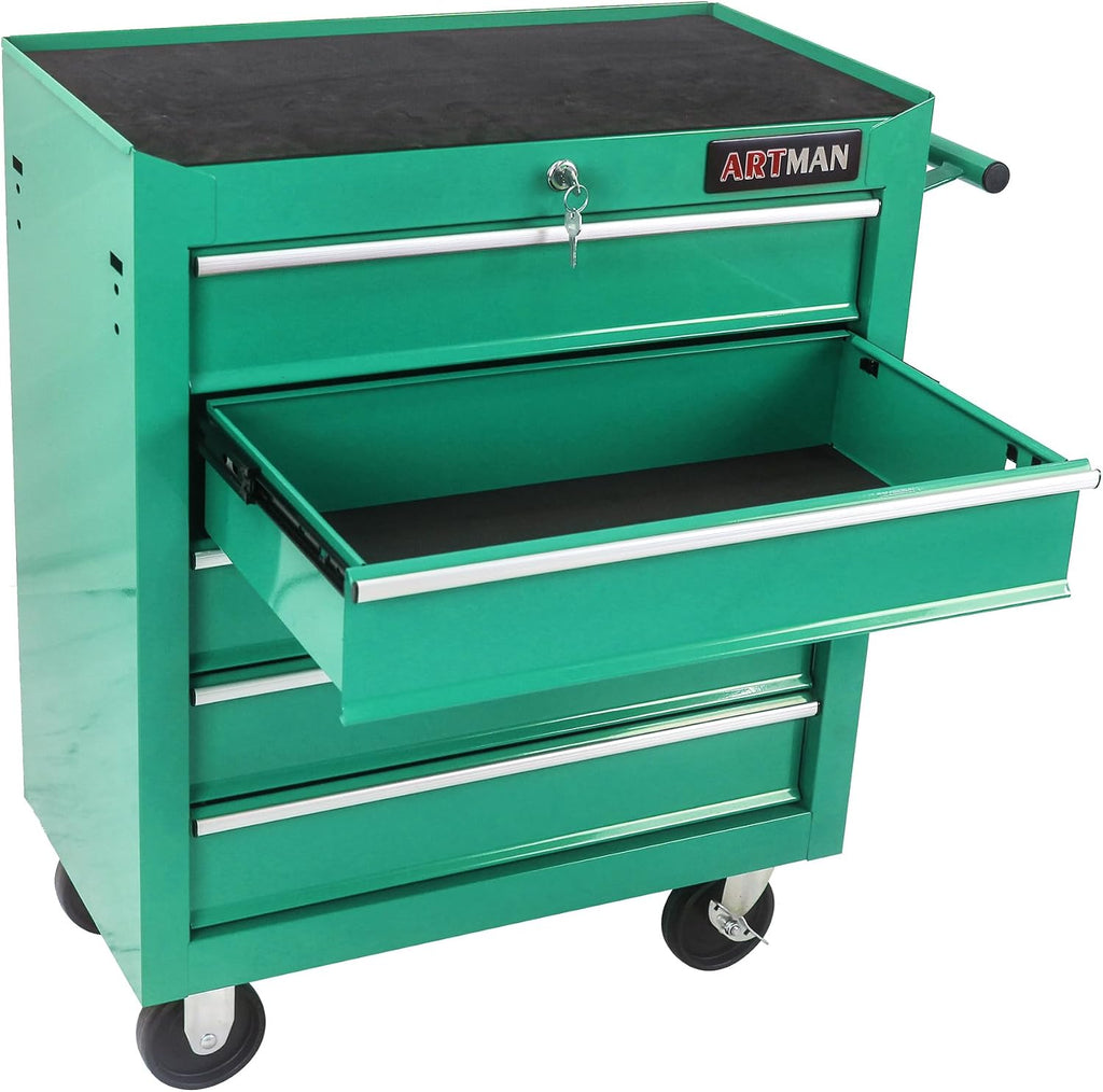 5-Drawer Tool Cart on Wheels, Drawers Rolling Tool Chest with Key Lock, Mobile Trolley Organizer Tools Box with Locking Wheels & Ball Bearing Drawers for Garage,Warehouse,Repair Shop (Green)