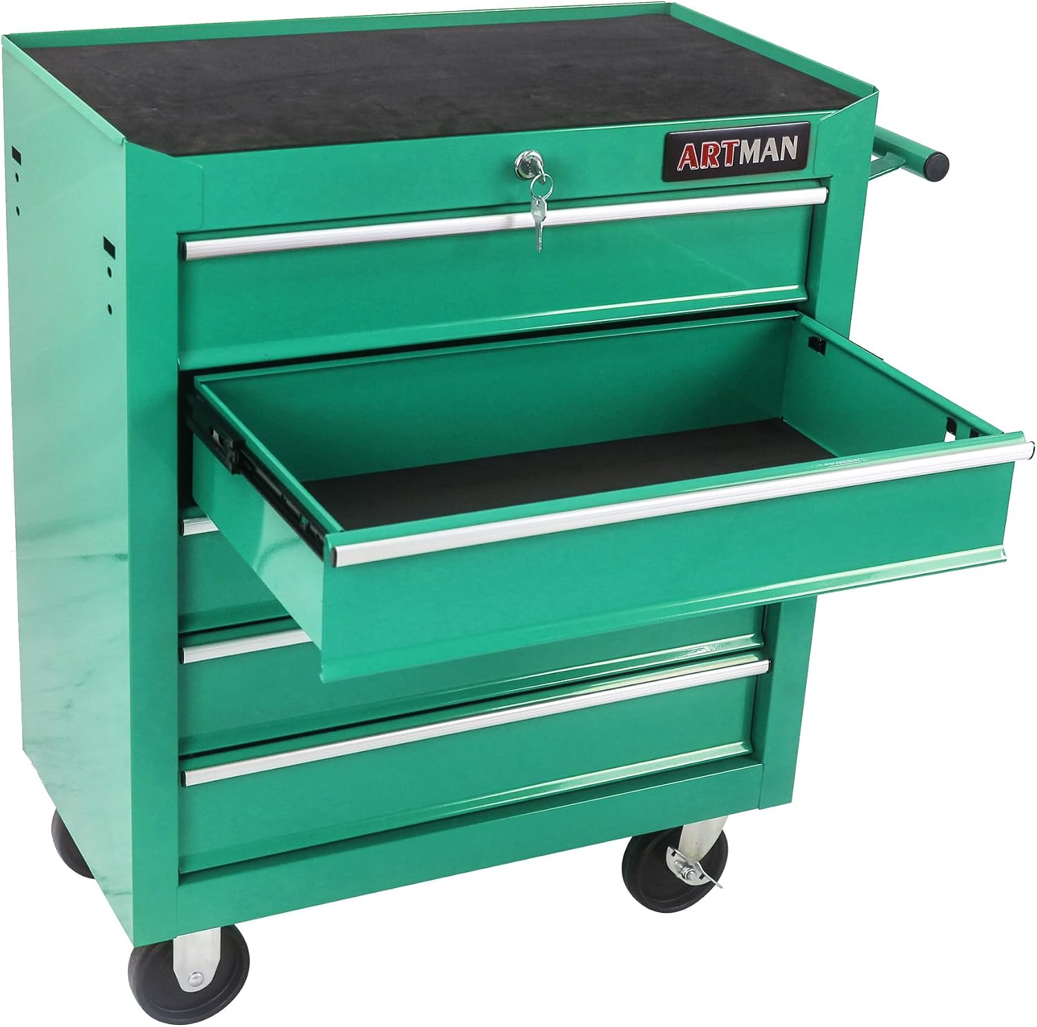 5-Drawer Tool Cart on Wheels, Drawers Rolling Tool Chest with Key Lock, Mobile Trolley Organizer Tools Box with Locking Wheels & Ball Bearing Drawers for Garage,Warehouse,Repair Shop (Green)