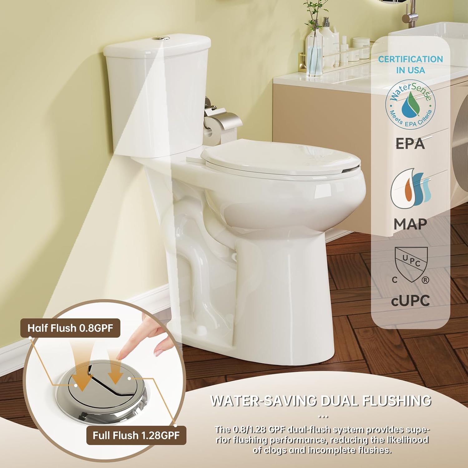 SUPERFLO Elongated Tall Toilet 21 Inch White, Extra Tall Toilets for Elderly with Dual Flush & Rough in 12 Inch, High Toilets for Bathrooms Tall Height for Seniors & Tall Person