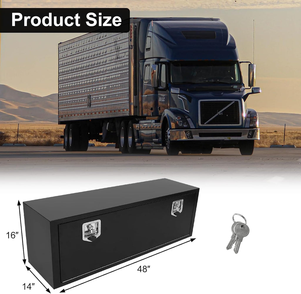 Confote Black Steel Underbody Tool Box with T-Handle Lock, Heavy Duty Truck Storage Organizer - Waterproof, 48'x14'x16' inch