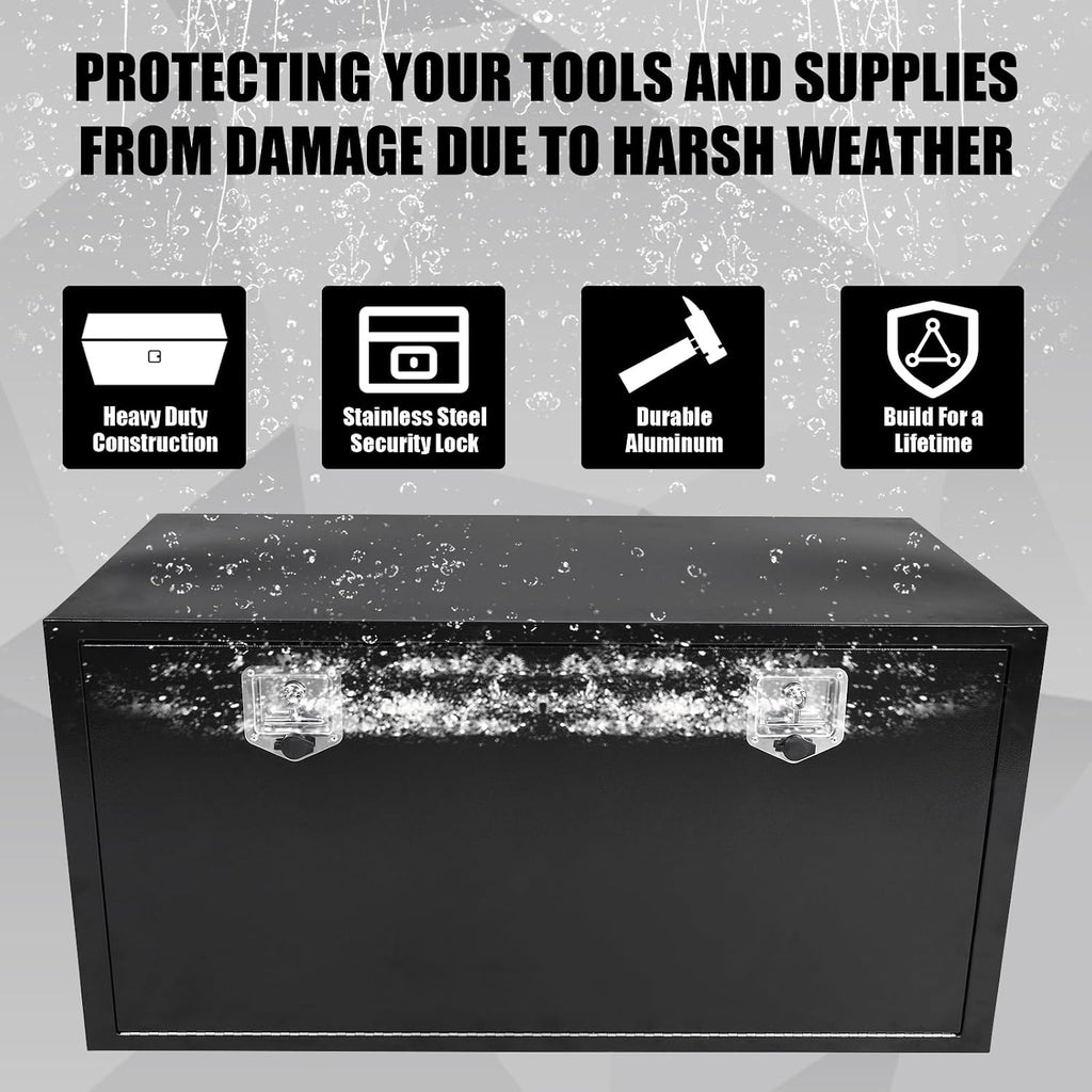 Confote Black Steel Underbody Tool Box with T-Handle Lock, Heavy Duty Tool Box Storage Organizer - Waterproof, 48' x 23' x 23'
