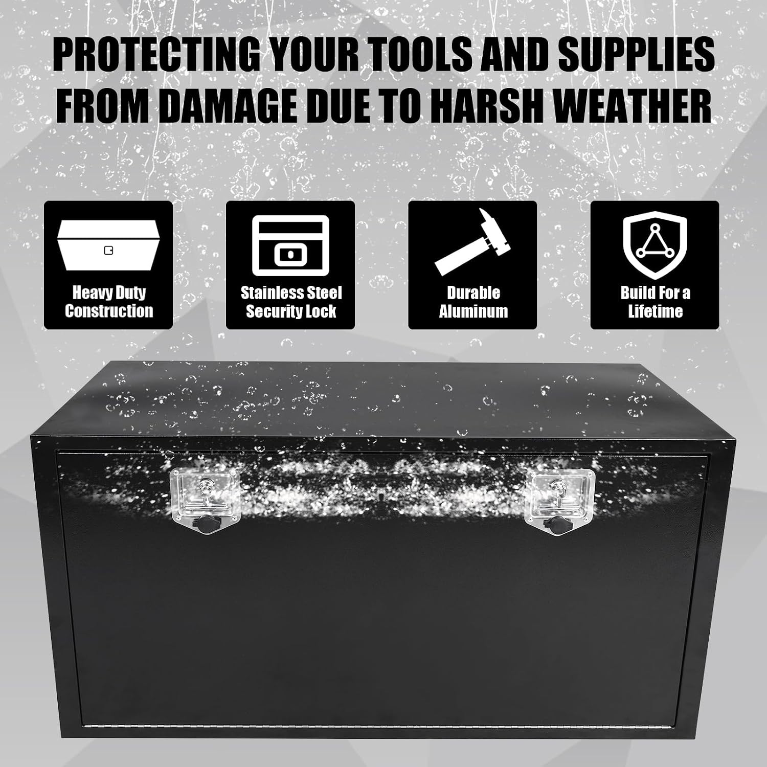 Confote Black Steel Underbody Tool Box with T-Handle Lock, Heavy Duty Tool Box Storage Organizer - Waterproof, 48' x 23' x 23'
