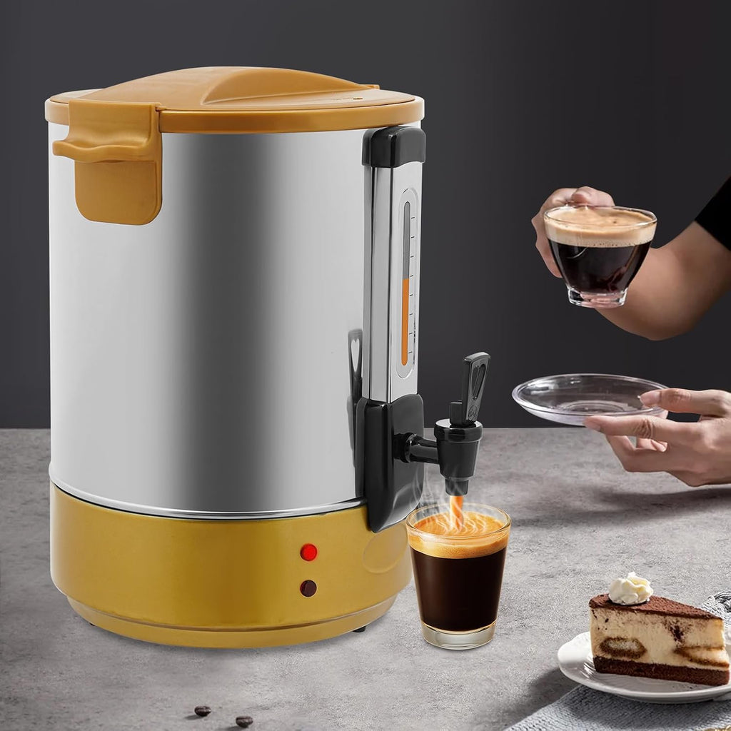 100-Cup Commercial Grade Stainless Steel Percolate Coffee Maker Hot Water Urn for Catering, Hot Water Dispenser 5 Gallons, Large Capacity Heated Beverage Dispenser for Party, Event, Camping, 19L, Gold