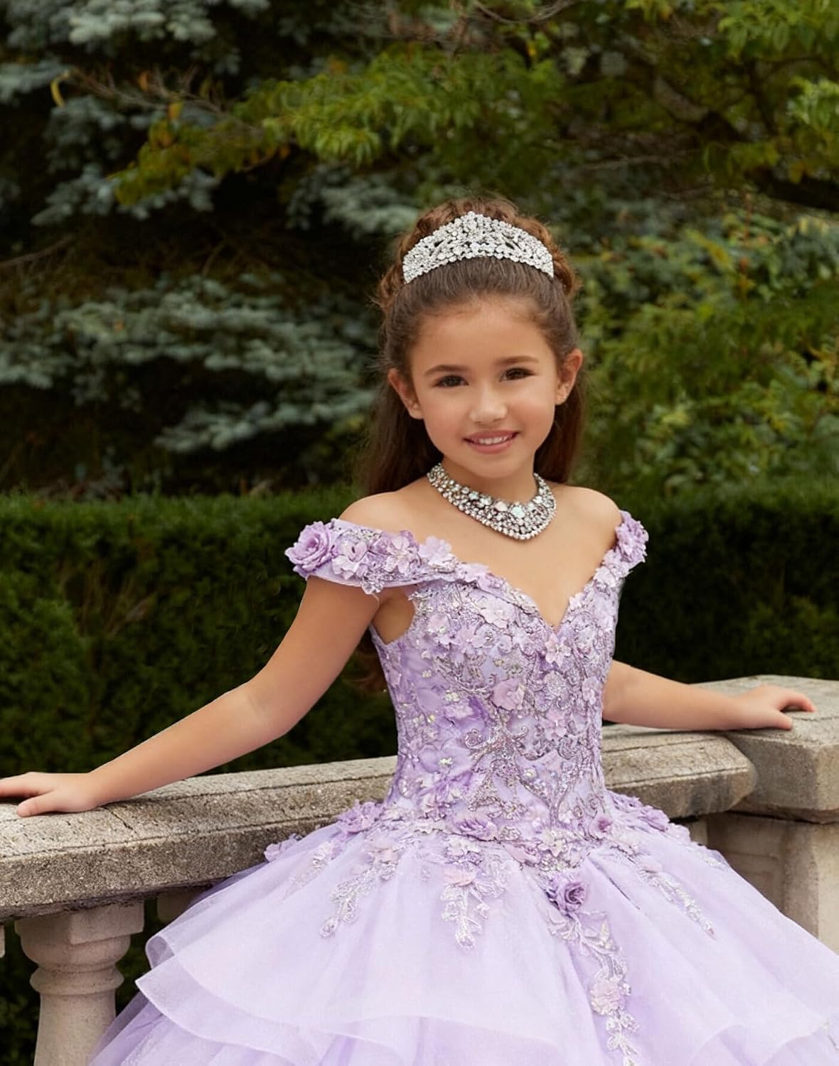 Crystal Lace Applique Flower Girl Dress Layered 3D Floral First Communion Dresses Off Shoulder Girls Pageant Dresses