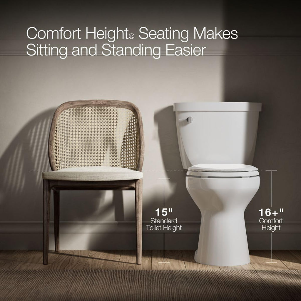KOHLER K-6669-7 Memoirs Stately Comfort Height Elongated 1.28 GPF Toilet with Aqua Piston Flush Technology, Concealed Trap Way and Left-Hand Trip Lever (2 Piece), Black