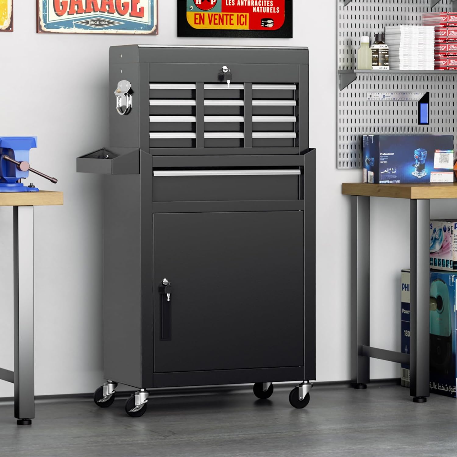 Incbruce 5-Drawer Metal Rolling Tool Chest, High Capacity Toolbox Organizer with Wheels, Detachable Tool Cabinet Top for Mechanics Garage and Workshop (Black)