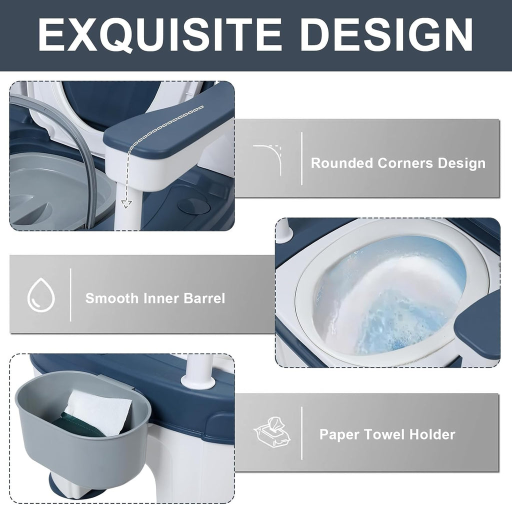 Toilet Seat Risers for Seniors, Raised Toilet Seat with Handles, Height Adjustable Mobile Load 882lb Blue
