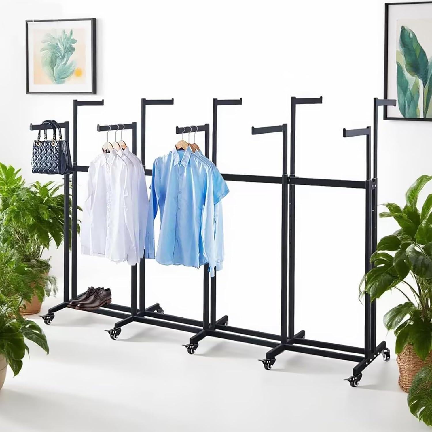 Floor Standing Metal Garment Rack - Heavy Retail Display Racks With Wheels, 10 Arms Clothing Rack, Square Tubing Portable Shirt Rack, Merchandise Display RackFor Hanging Clothes (XL-Black)