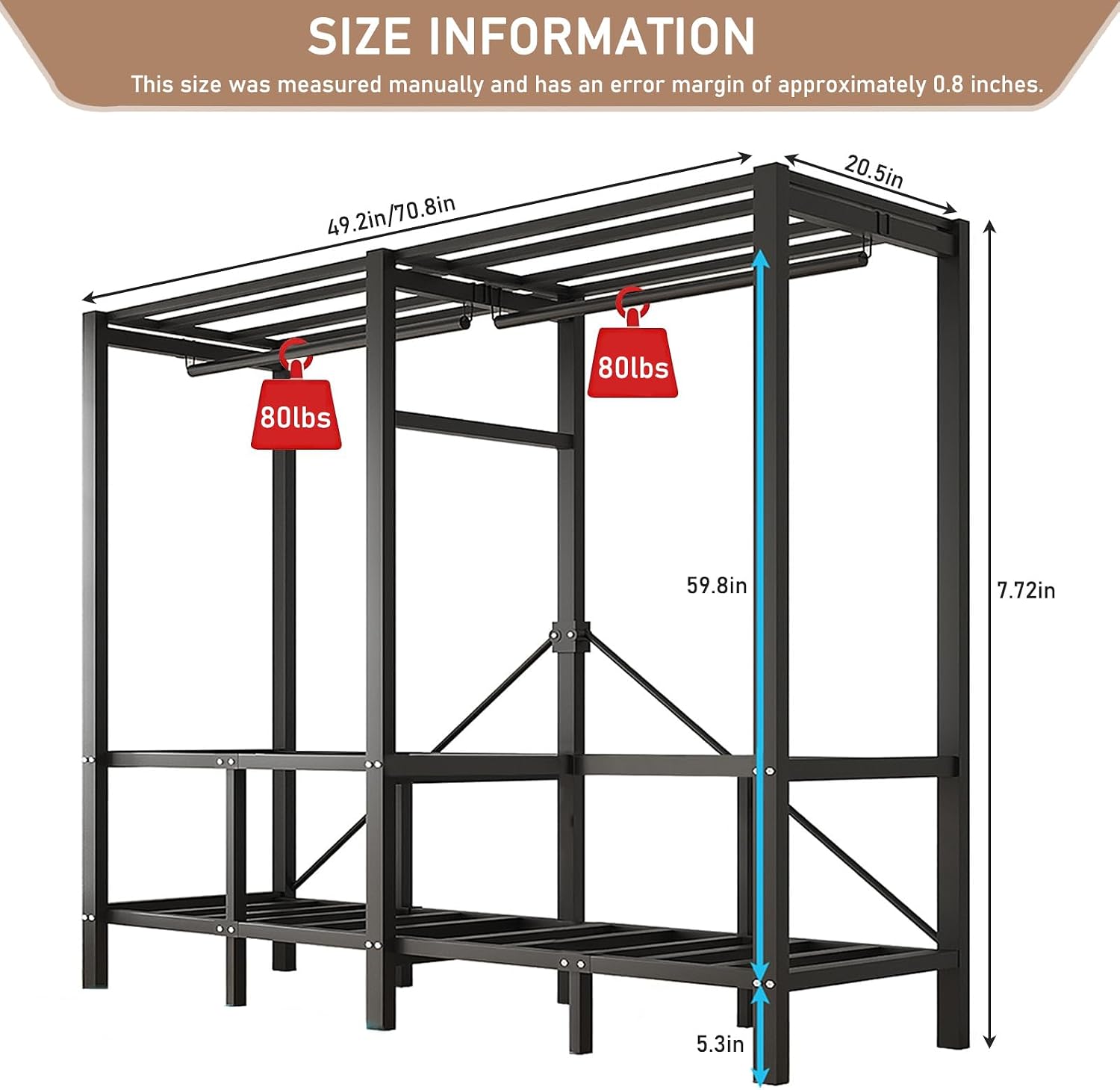 Heavy Duty Clothes Rack with Cover & Magnetic Doors, 1500lb Portable Wardrobe Closet - Foldable Garment Rack for Bedroom, Large Storage for Hanginng Dresses Jackets (Beach Blue, 49.2IN)