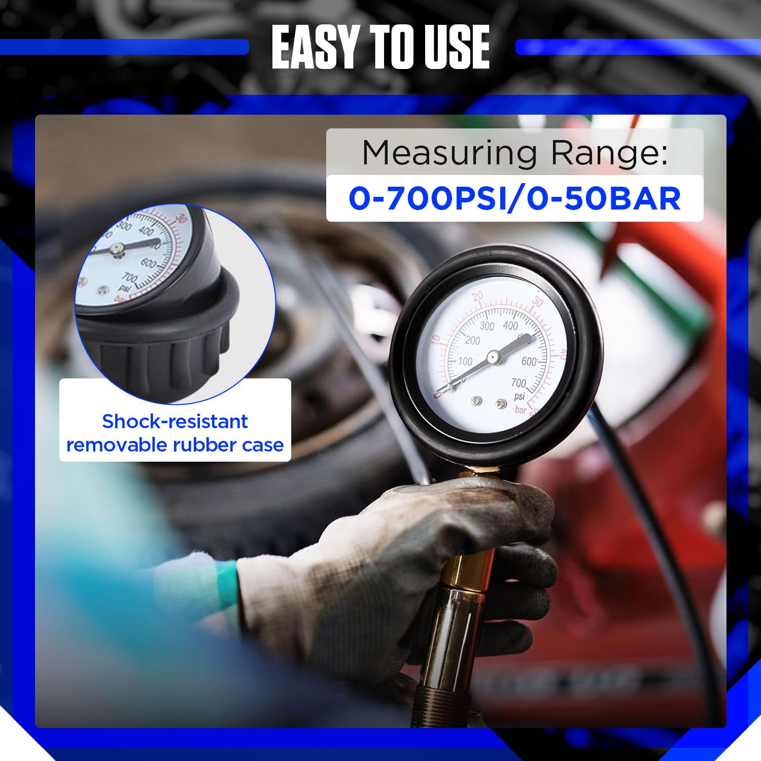 Compression and Leakage Test Kit 47PCS Petrol & Diesel Engine Compression Tester Automotive Cylinder Leak Down Tester Kit with Dual Gauge Engine Compression Tester Kit for HDi, TDCi, Pumpe Duse Engine