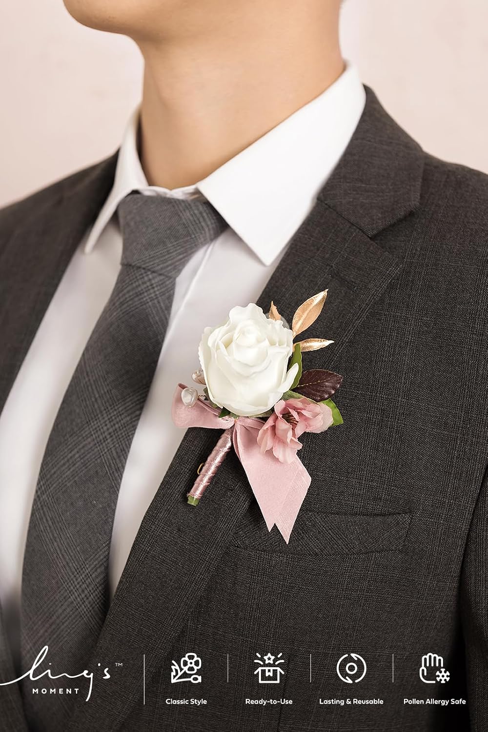 Ling's moment Wedding Artificial Flowers Package, Bridal Bouquet, Bridesmaid Bouquets, Boutonniere for Men, Rose Petals.Dusty Rose Muave