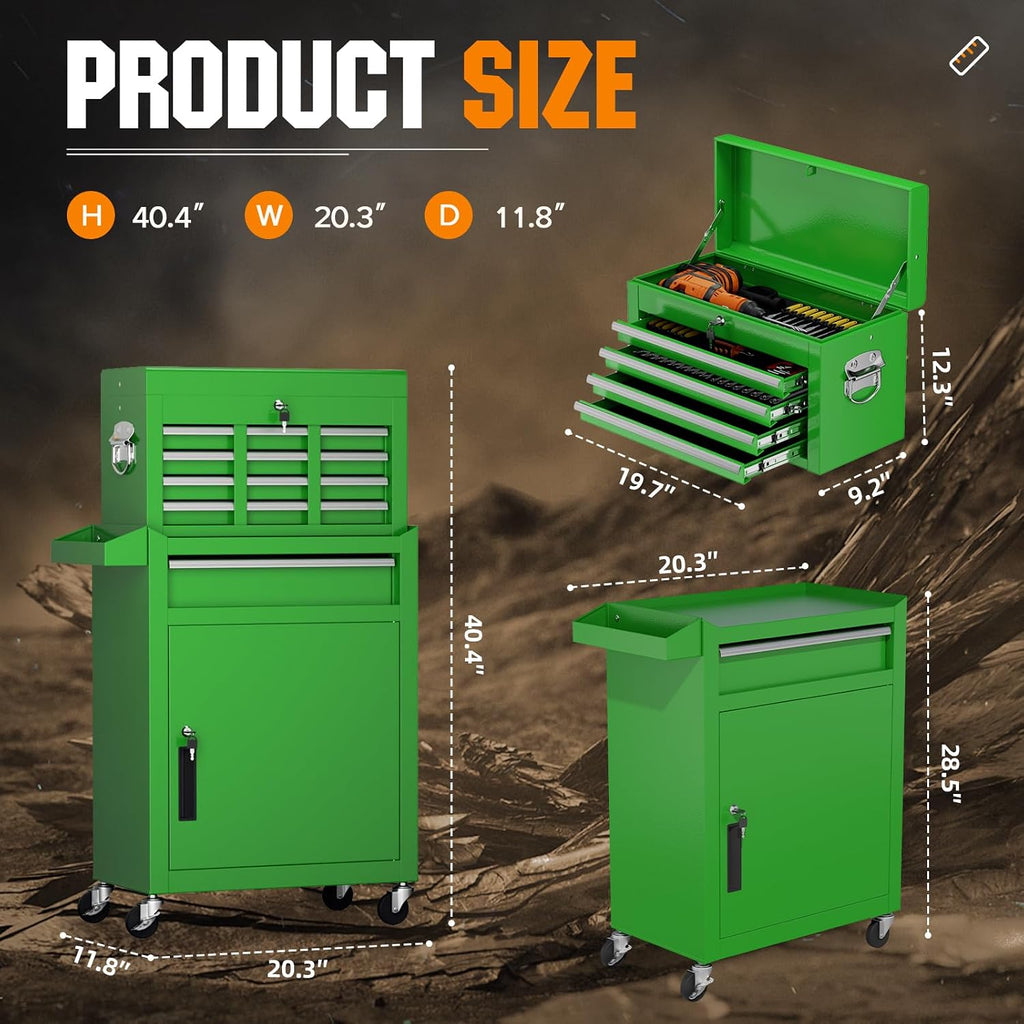 Incbruce 5-Drawer Metal Rolling Tool Chest, High Capacity Toolbox Organizer with Wheels, Detachable Tool Cabinet Top for Mechanics Garage and Workshop (Green)