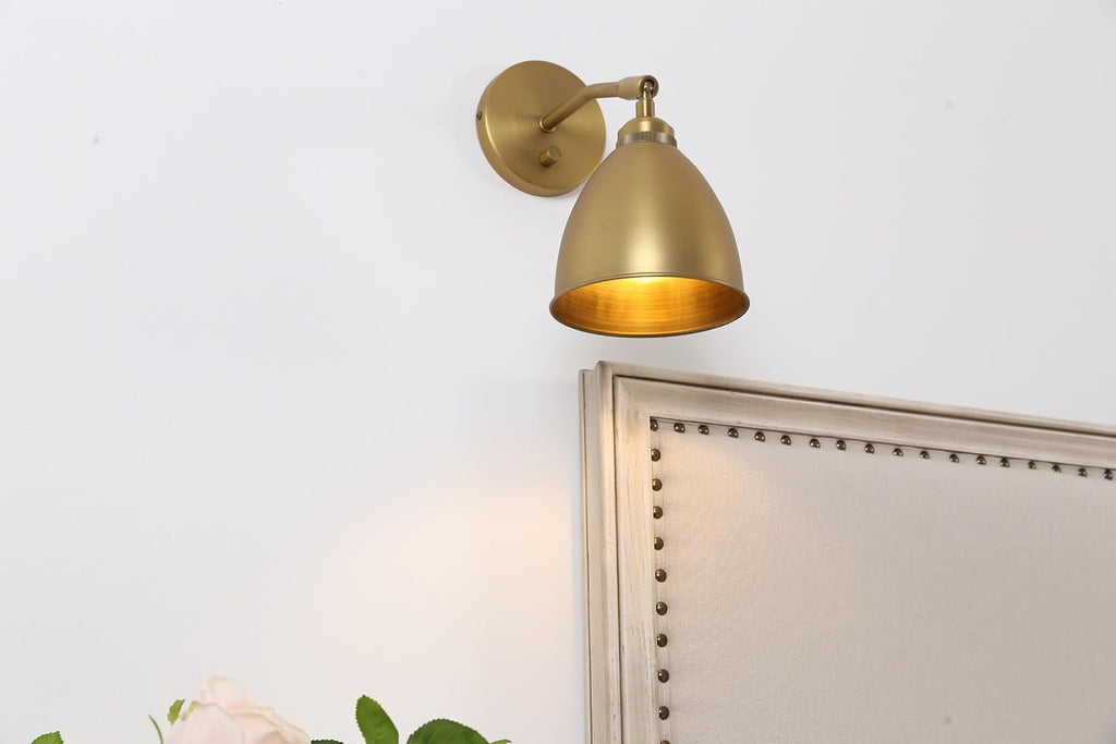 Yosoan Gold Wall Sconce Set of 2, Modern Brass Indoor Light Lights Lighting Fixtures with Metal Shade, Home Decor Wall Mount Swing Arm Lamp for Bedroom Bedside Kitchen Hallway Living