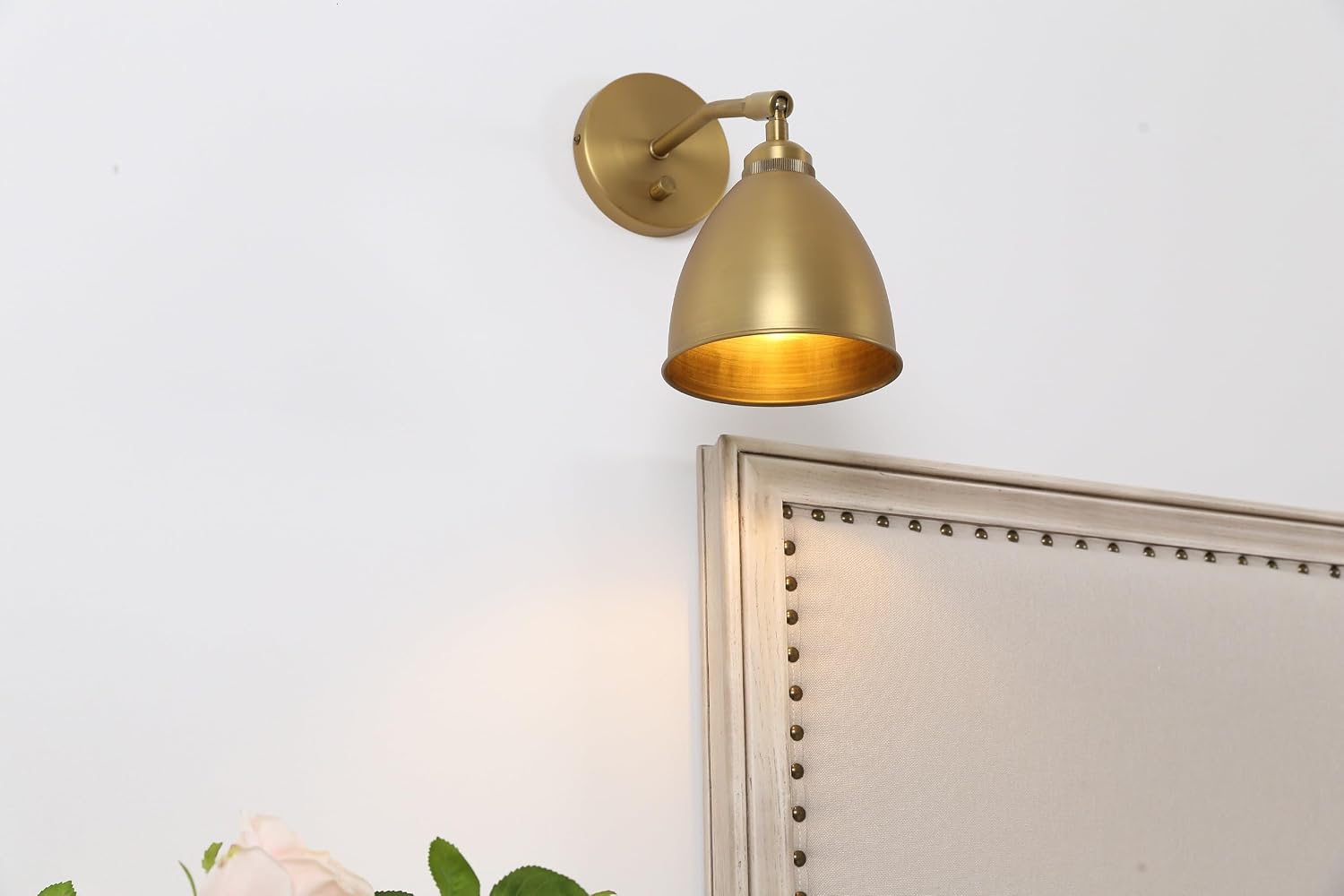 Yosoan Gold Wall Sconce Set of 2, Modern Brass Indoor Light Lights Lighting Fixtures with Metal Shade, Home Decor Wall Mount Swing Arm Lamp for Bedroom Bedside Kitchen Hallway Living