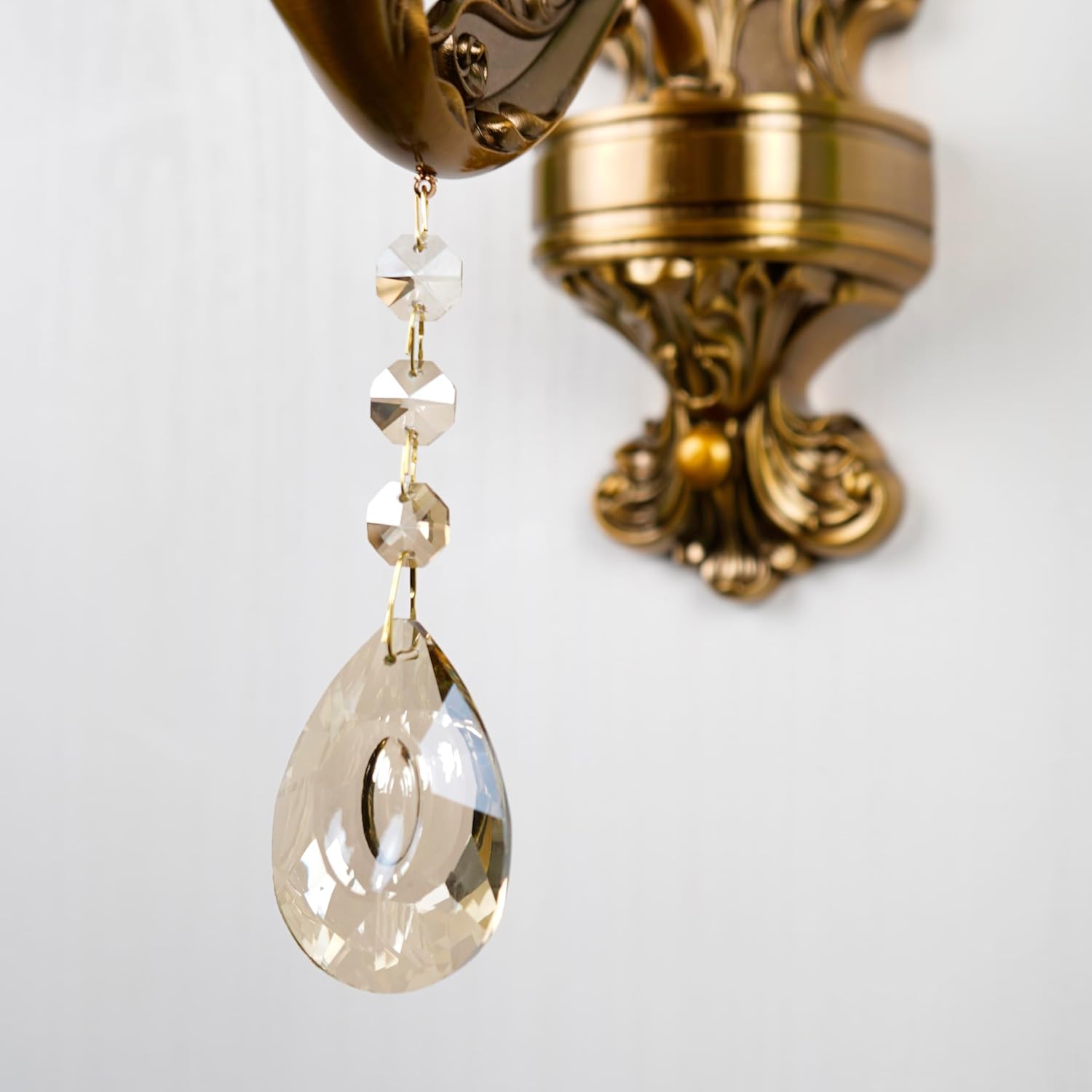 Glass Wall Sconce Set of 2, Antique Brass Wall Light, Crystal Floral Bedside Wall Lamp for Entrance, Bedroom, Hallway