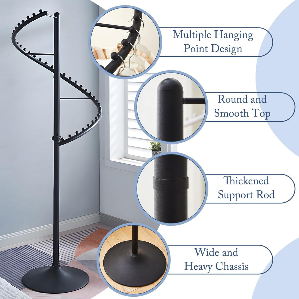 71 Inch Spiral Clothing Rack, Retail Metal Garment Rack, Modern Freestanding Coat Rack, Clothes Display Rack for Bedrooms, Living Rooms, Stores