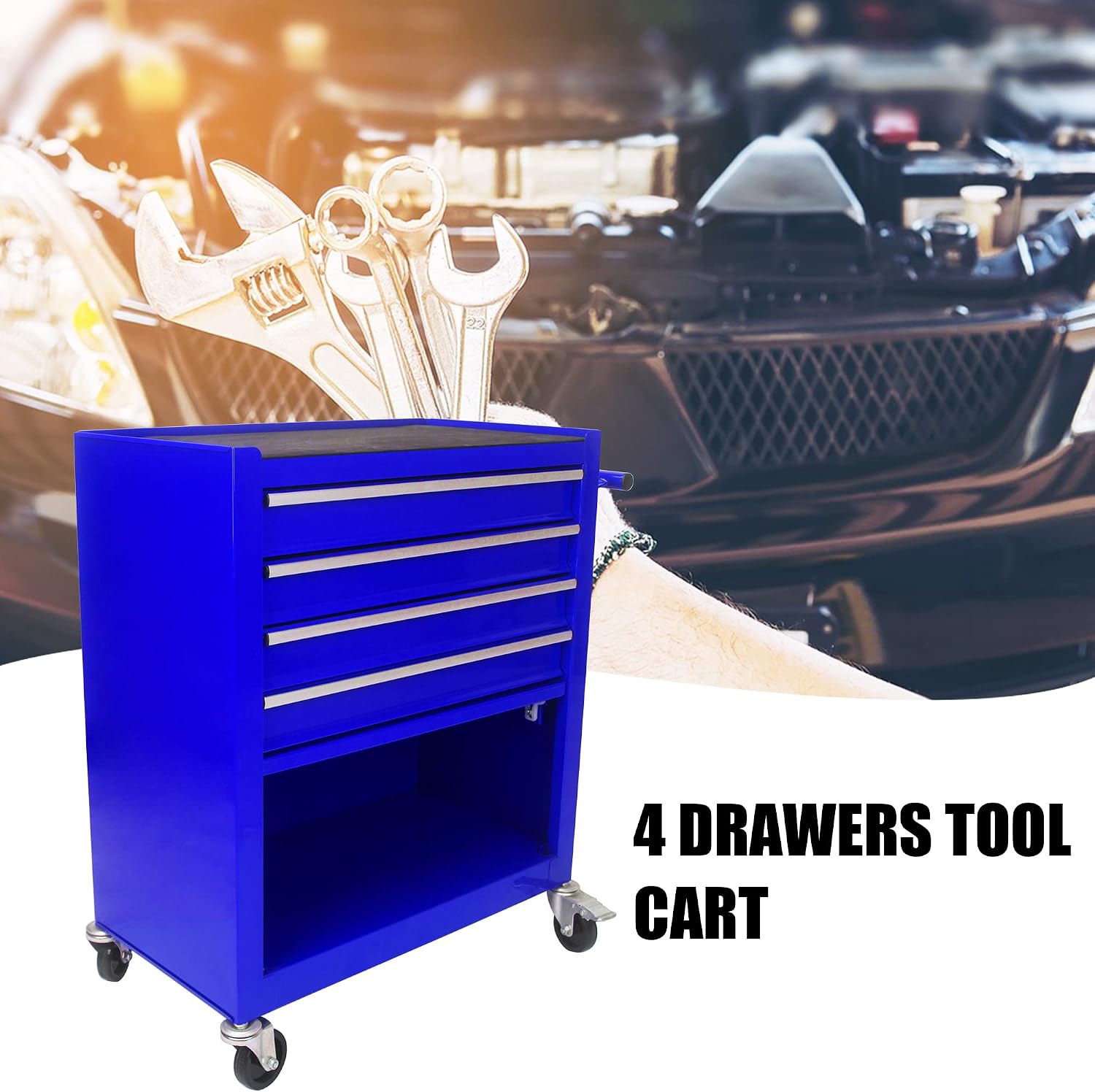 Larmliss Tool Cart on Wheels 24.4in，4 Drawers Rolling Tool Box，Locked Drawers Storage Organizer Cabinet for Garage, Warehouse, Repair Shop, Workshop