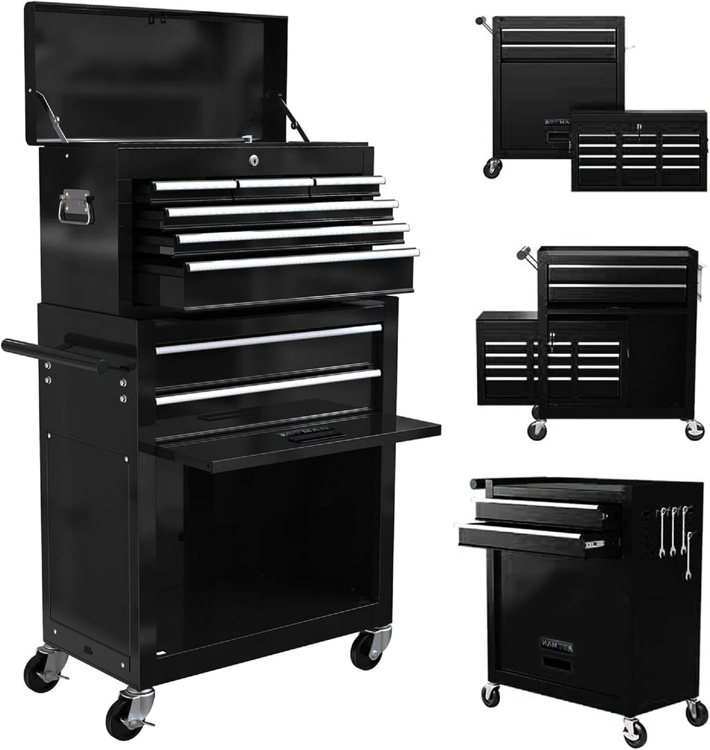 Campfun Rolling Tool Chest with Wheels, 8-Drawer Tool Box Organizer Tool Cabinet, Detachable Large Tool Cabinet with Lock, Mechanic Tool Cart High Capacity Tool Storage Cabinet, Black