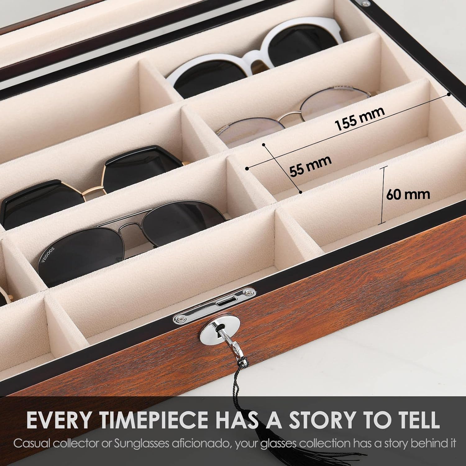 Sunglasess Organizer 12 Slot Wood Glasses Case for Women Men, Eyeglasses Storage Box, Sunglasses Holder Display