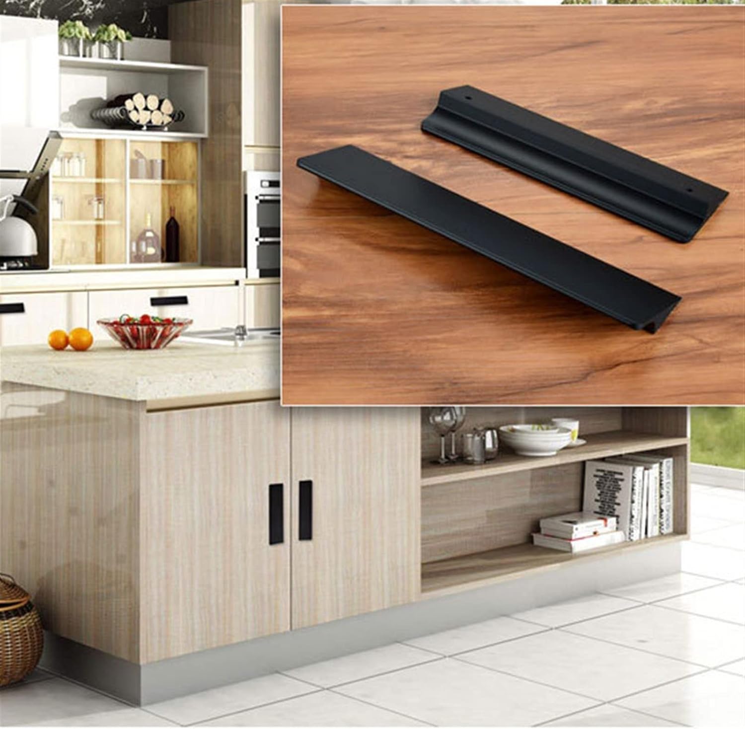 Cabinet Handles Kitchen Hardware 6 PCS Black Silver Hidden Cabinet Handles Aluminum Alloy Kitchen Cupboard Pulls Drawer Knobs Door Furniture Handle Hardware Cabinet pulls Kitchen Cabinet Handles